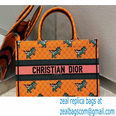 Dior Small Book Tote Bag in Multicolor Dragon & Fire Embroidery Orange 2021